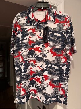 Walter Hagen Red, White & Navy Camo Polo Shirt